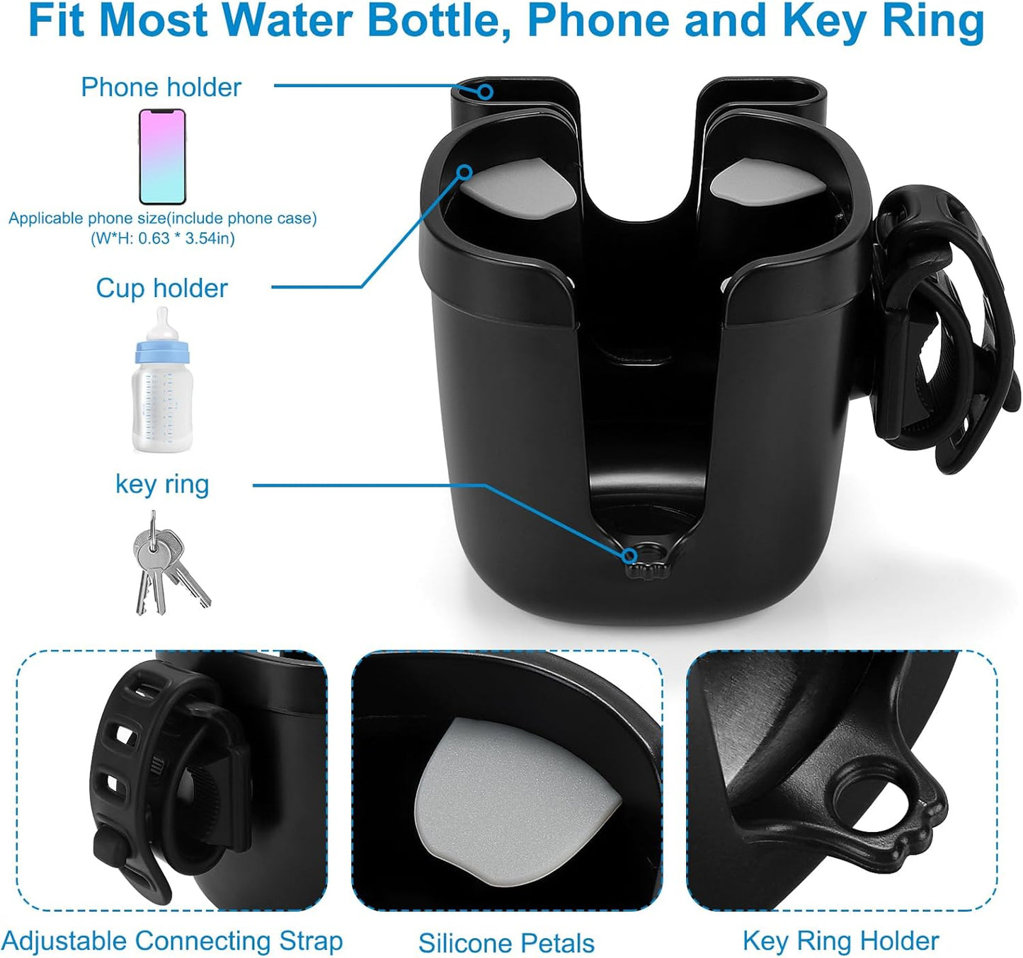 Accmor Stroller Cup Holder, Universal Cup Holder for Uppababy Nuna Doona Strollers, Bottle Drinks Holder for Wheelchair, Walker, Bike, Scooter