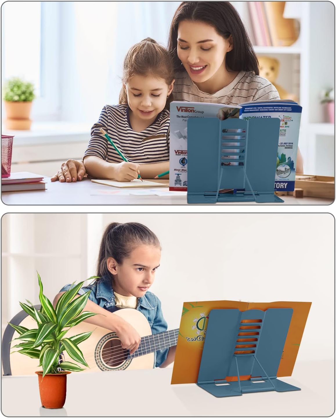 MSDADA Desk Book Stand Metal Reading Rest Book Holder Adjustable Cookbook Documents Holder Bookstands for Recipes Textbook Music Books, the First Day of School Gift for Students, Teachers (Light Blue)