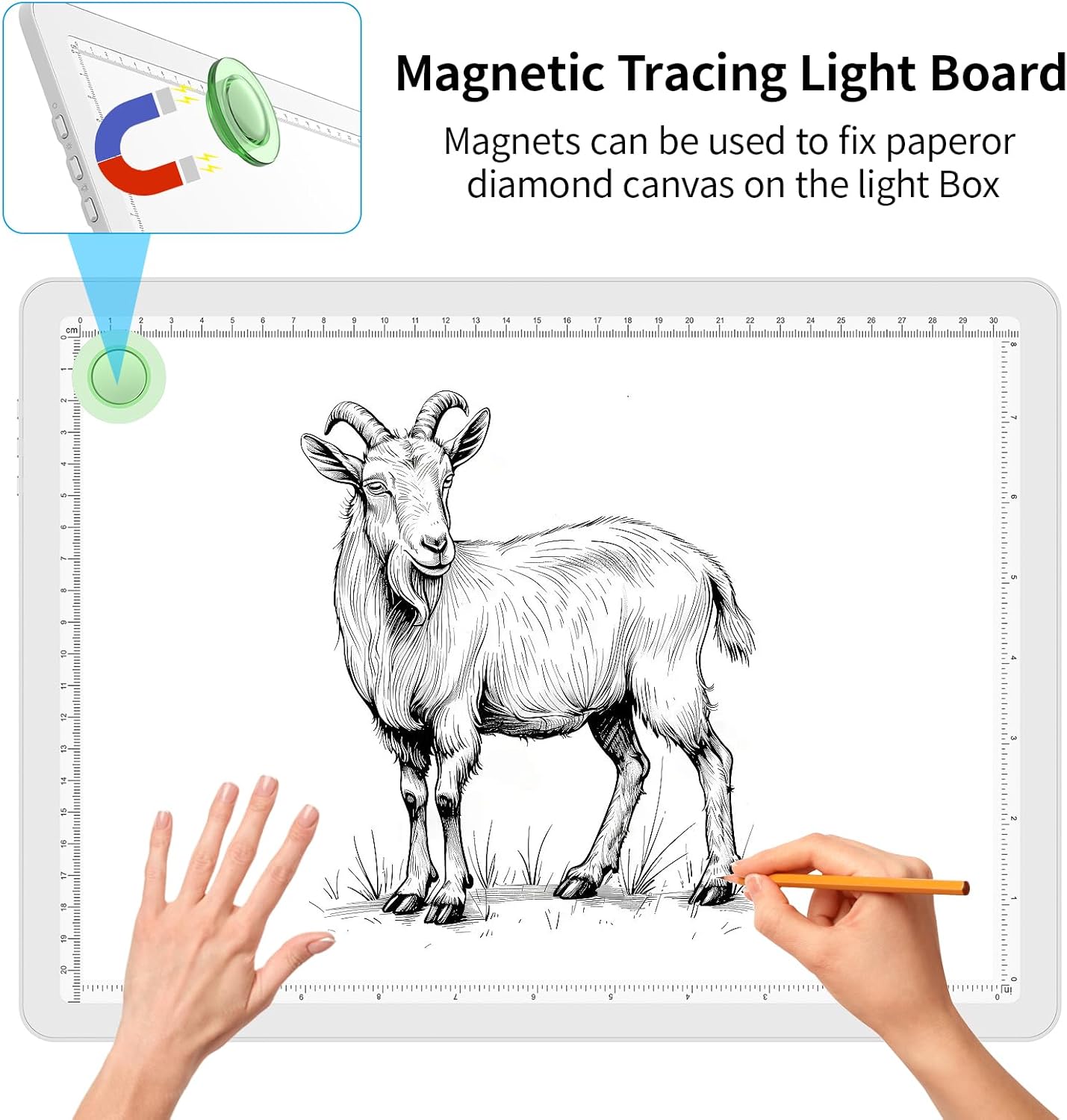 Phylosal Magnetic A3 Light Pad with Bag, Super Bright Light Box with Side Button, Diamond Art Light Board, Lightbox for Tracing and Drawing, USB Power Light Table for Sketching, Weeding Vinyl (White)