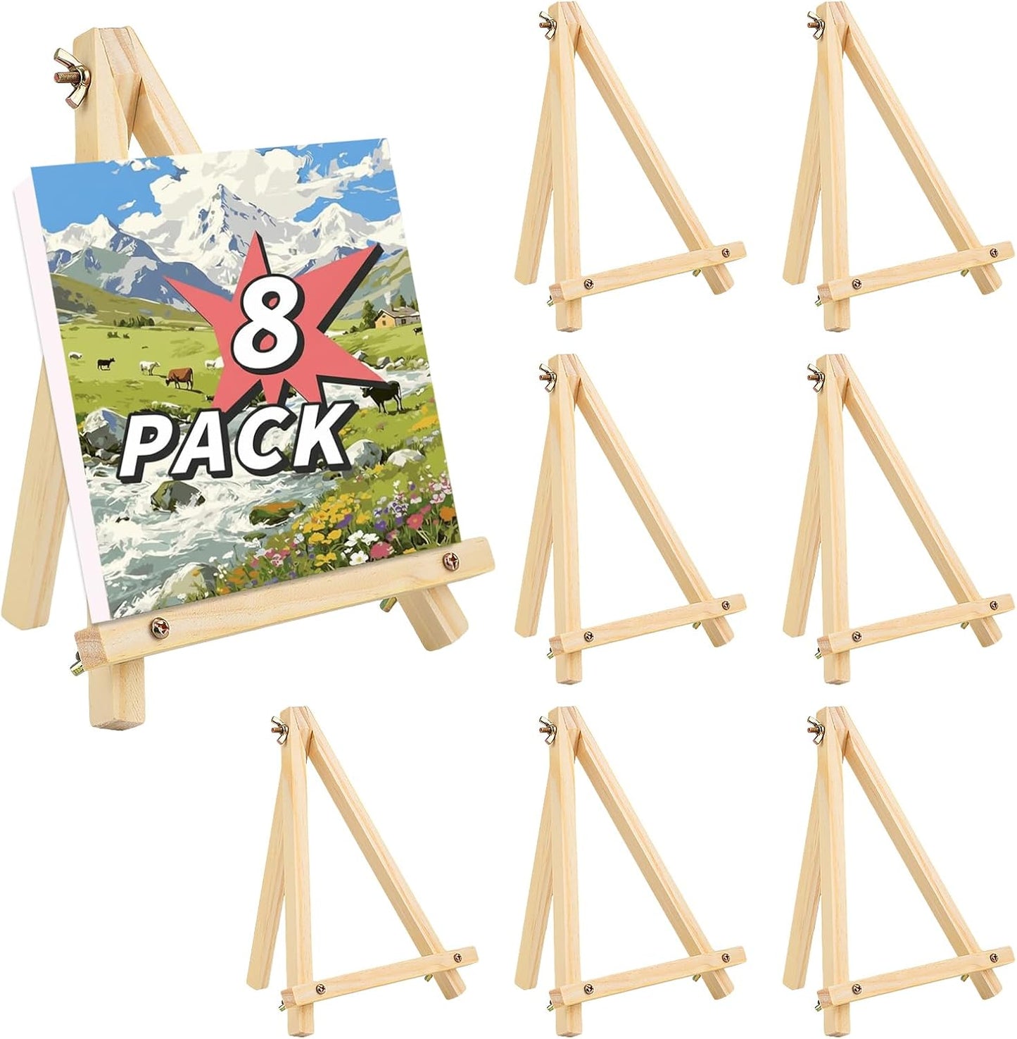 16 Pack 9 Inch Easel for Painting, Wooden Easel Stand Canvas Stand for Sign Table Top Small Art Easel for Artists and Students