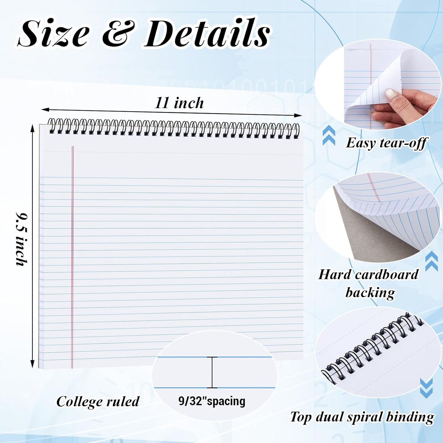 MotiMind 4 Pack Landscape Notebook Top Spiral Bound 11 x 9.5 Inch College Ruled Legal Pads Horizontal Notepad with Hole Punched Pages for Office School Meeting Project Notes Daily Use, White