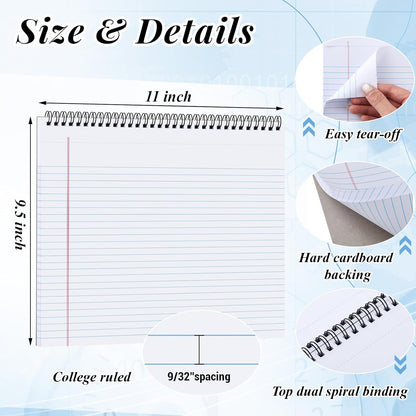 MotiMind 4 Pack Landscape Notebook Top Spiral Bound 11 x 9.5 Inch College Ruled Legal Pads Horizontal Notepad with Hole Punched Pages for Office School Meeting Project Notes Daily Use, White