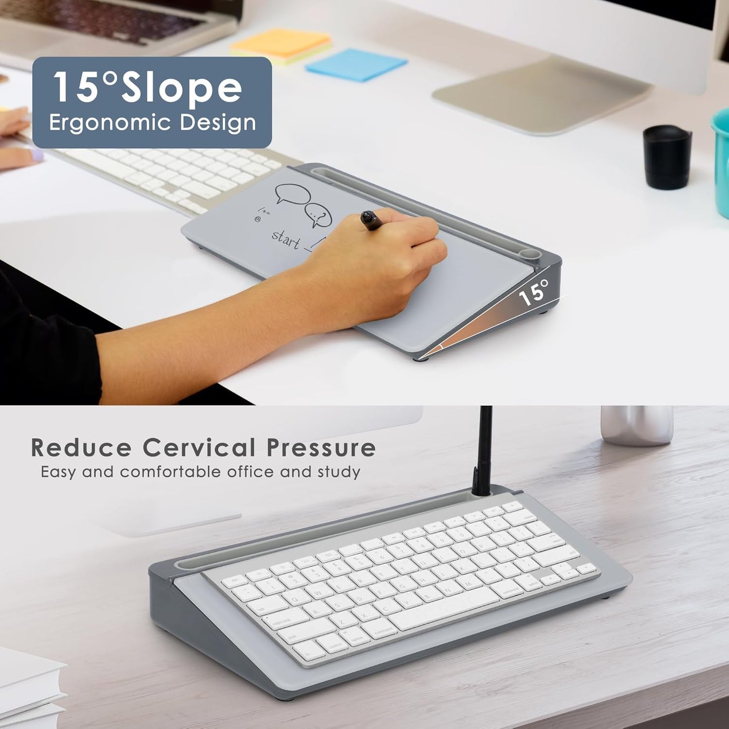 SHANTRA 16'' x 7'' Desktop Whiteboard with Fast Charger Station & Adjustable LED Lamp, Pink Desk Dry Erase Board with Organizer, Computer Pad & Keyboard Stand for Home, School, Office Desk Accessories