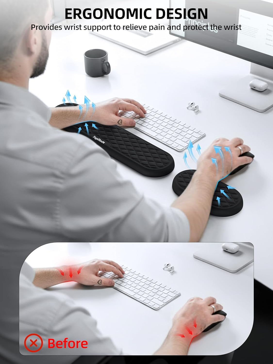 TopMade Keyboard Wrist Rest, Cooling Gel & Upgrade Soft Memory Foam Design Wrist Support for Keyboard, Full-Size Keyboard Hand Rest Pad, Ergonomic Palm Rest for for Long Hours of Work, Gaming, Black