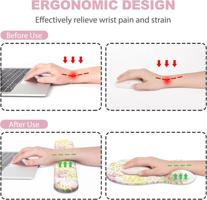 Ergonomic Mouse Pad with Wrist Rest and Keyboard Wrist Rest, Gel Mousepad and Wrist Rest for Computer Keyboard, Pain Relief, Non-Slip PU Base, Mouse Pad with Wrist Support for Gaming, Office, Brown