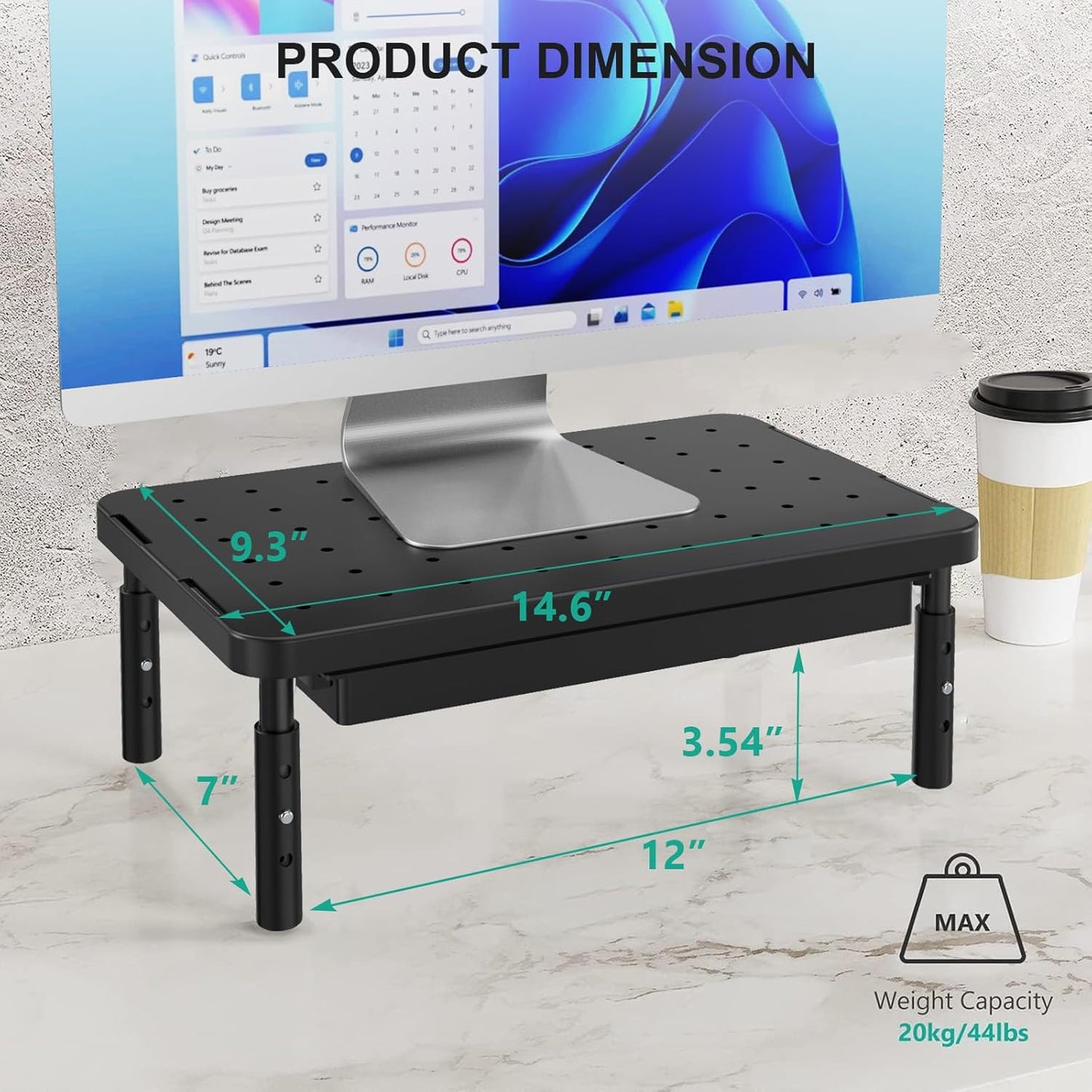 WALI Computer Monitor Stand for Desk, Adjustable Laptop Riser, Desk Monitor Stand Underneath Storage for Office, Home, School Supplies (STT003), 1 Pack, Black