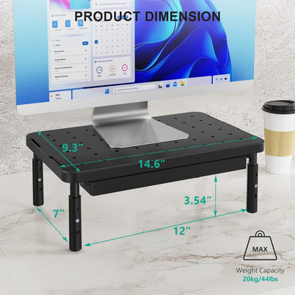 WALI Computer Monitor Stand for Desk, Adjustable Laptop Riser, Desk Monitor Stand Underneath Storage for Office, Home, School Supplies (STT003), 1 Pack, Black