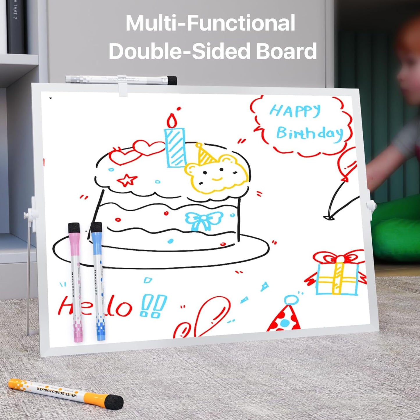 Marsrock Dry Erase White Board with Stand,Double-Sided Weekly Whiteboard 16"x12", 10 Markers, 6 Magnets, 1 Eraser, Portable Desktop Whiteboard for Planning,Weekly Schedule Board for School for Home
