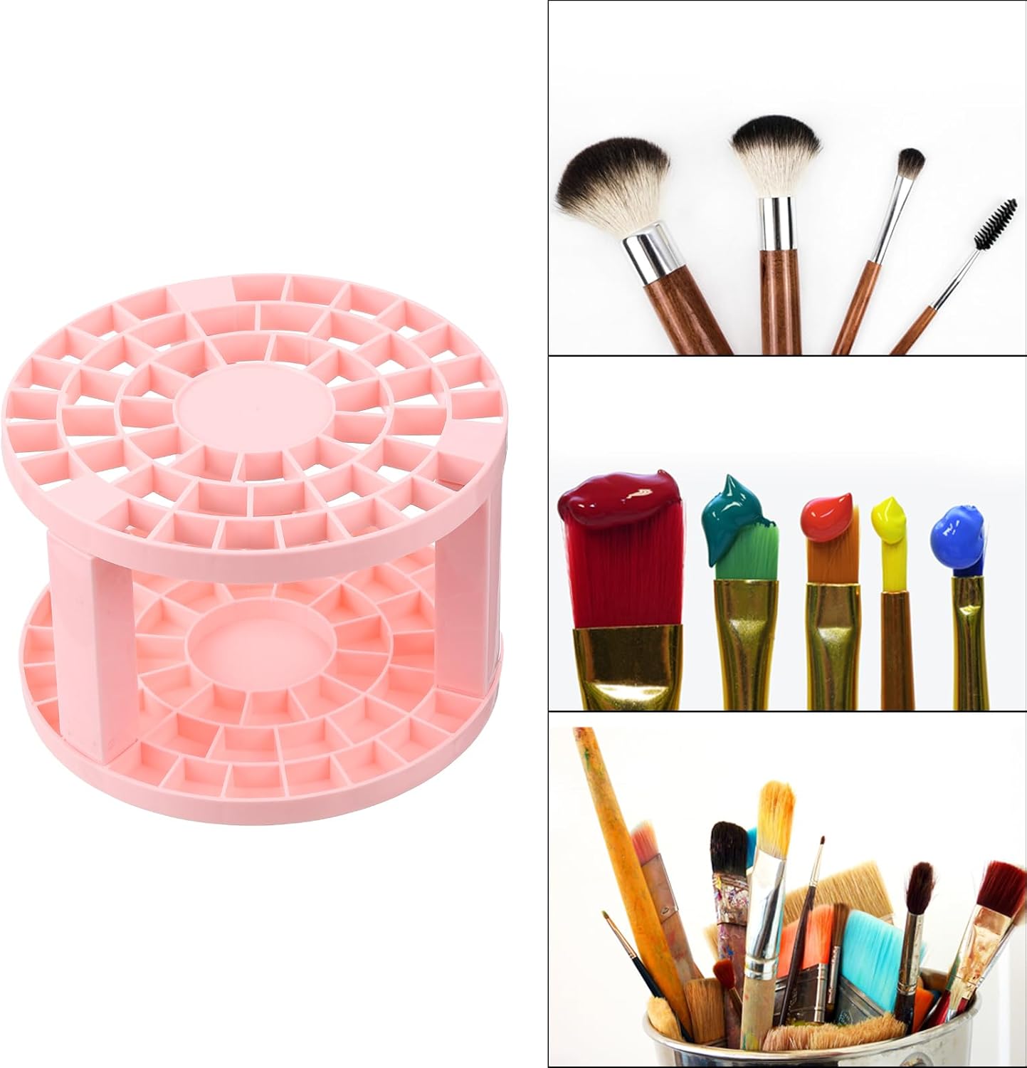 PATIKIL 1pcs White Minimalist Plastic Paint Brush Holder, 49 Holes Round Artist Desk Makeup Pencil Organizer