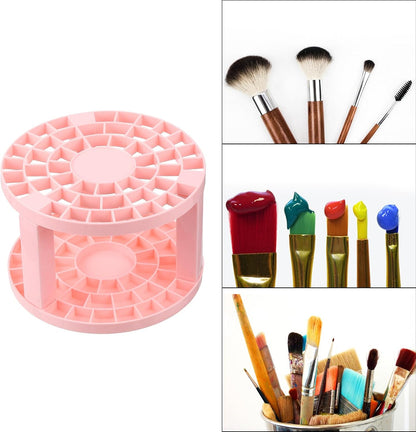 PATIKIL 1pcs White Minimalist Plastic Paint Brush Holder, 49 Holes Round Artist Desk Makeup Pencil Organizer