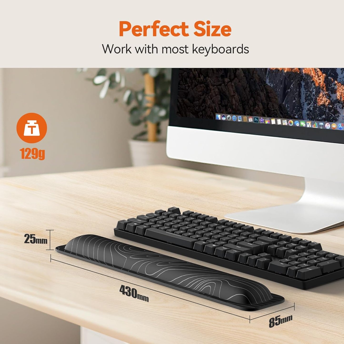 TECKNET Wrist Rest for Computer Keyboard, Thicken Memory Foam Wrist Support Pad for Keyboard, Ergonomic Palm Rest for Pain Relief, Anti-Slip Rubber Base, 17x3.3 in, 1 inch (25mm), Black