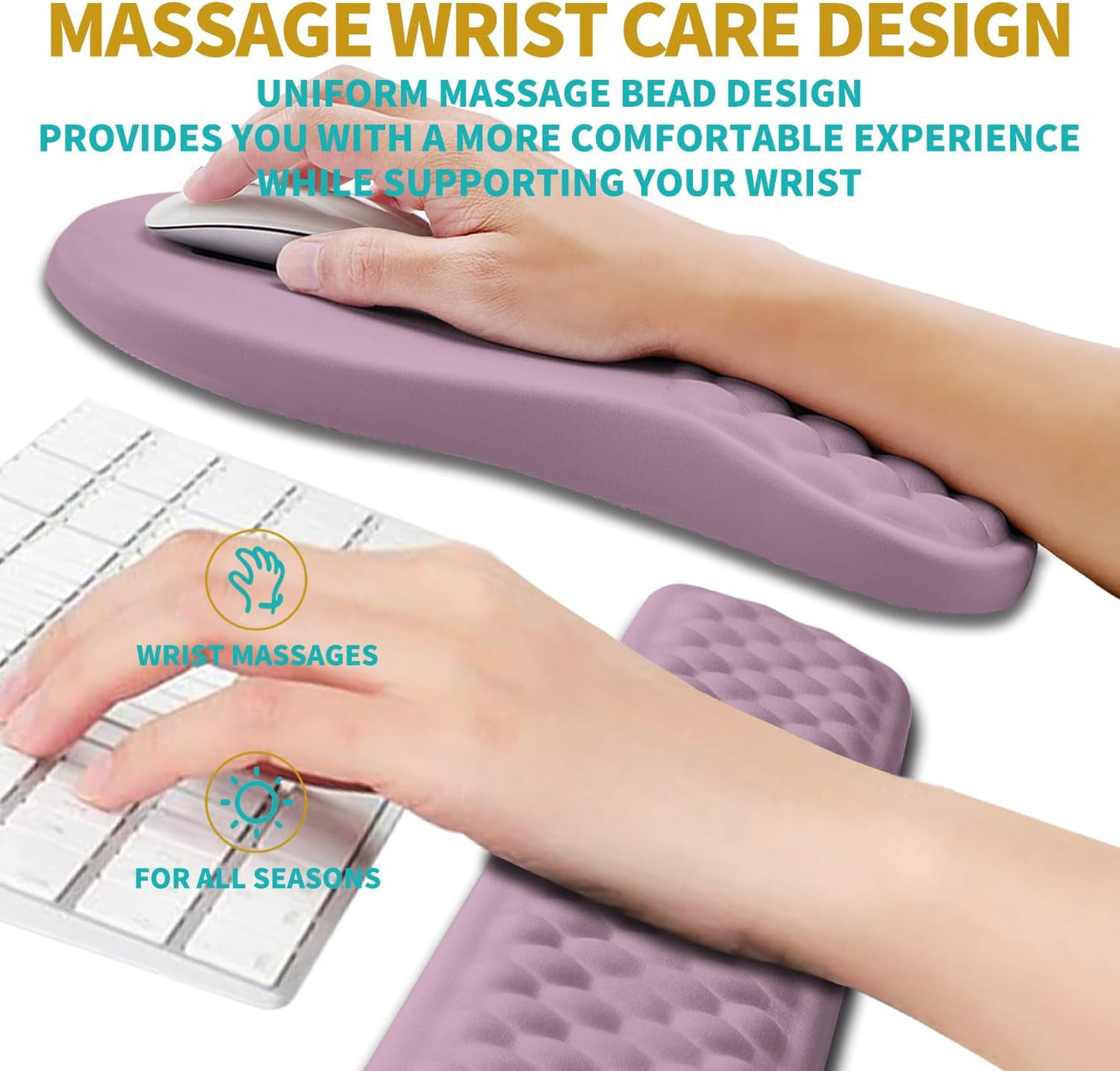 Hokafenle 2 in 1 Ergonomic Mouse Pad Wrist Support & Wrist Rest for Computer Keyboard Set, with Relieve Carpal Tunnel Pain Massage Bulge and Full Memory Gel Design (2In1 Set, Black)