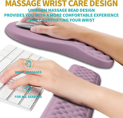 Hokafenle 2 in 1 Ergonomic Mouse Pad Wrist Support & Wrist Rest for Computer Keyboard Set, with Relieve Carpal Tunnel Pain Massage Bulge and Full Memory Gel Design (2In1 Set, Black)