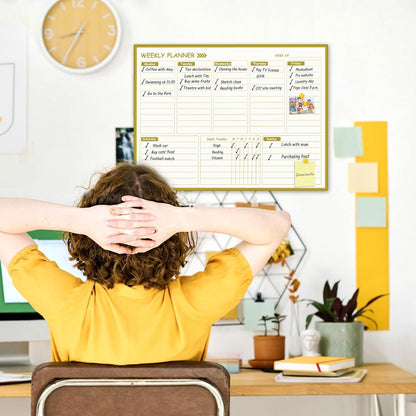 Gold Weekly Dry Erase Board for Wall,12"x16",Small Magnetic Dry Erase Weekly Calendar Board,Gold Metal Frame Weekly Planner Whiteboard for to Do List, Memo, School, Home, Office, Kitchen-GZ