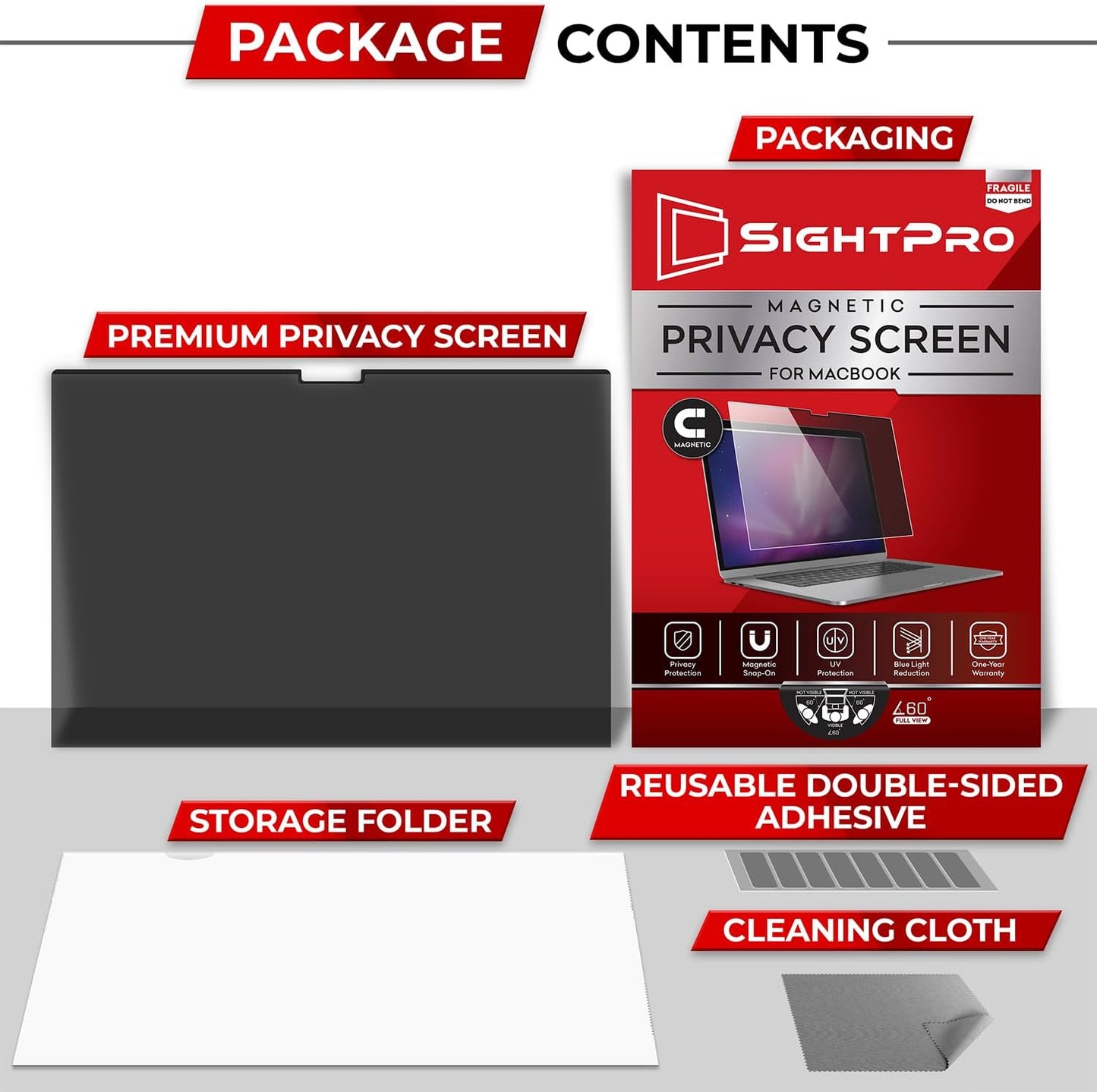 SightPro Magnetic Laptop Privacy Screen 14 Inch 16:9 - Patented Removable Laptop Privacy Filter Shield and Protector