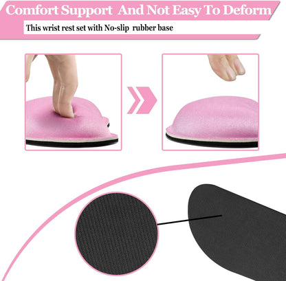 Keyboard Wrist Rest, BamLue Memory Foam Pad Set for Easy Typing & Pain Relief for Laptop, Office & Home, Ergonomic Sets for Keyboard, Gel Mouse Wrist Rest, Smooth Fiber Cushion Wrist Support-Black