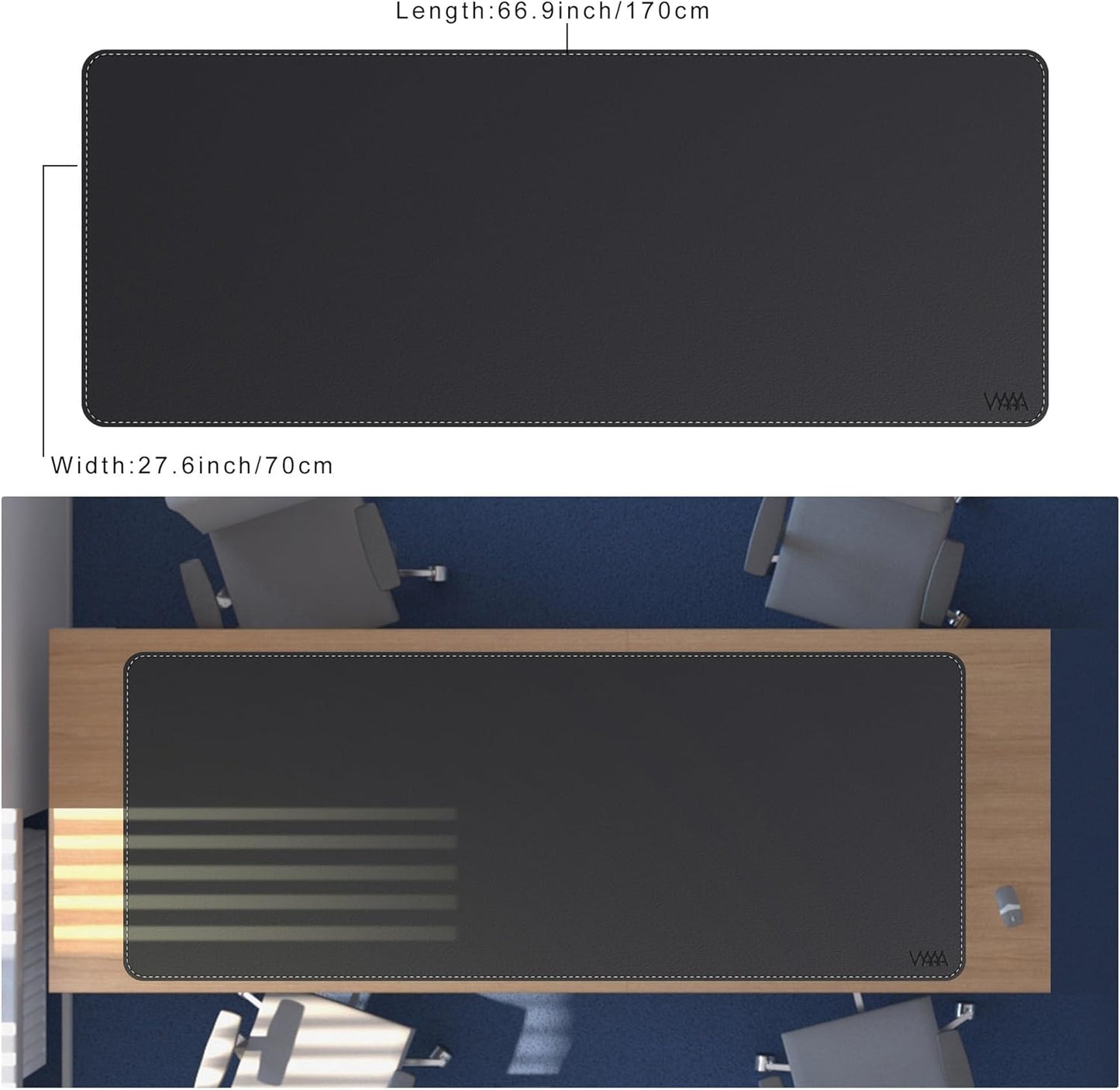Vyaaa PU Leather & Cork Desk Mat, 39.4"x15.7" Dual Sided Computer Desk mat, Waterproof Large Mouse Pad, Non-Slip Office Desk pad, Office Desk Protector for Work/Gaming/Home (Black)