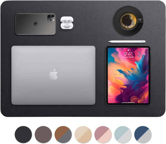Leather Desk Pad 36" x 20", Vine Creations Office Desk Mat Waterproof Black - Premium Quality - Smooth Mouse Writing Surface - Maximum Protection Dual-Sided Pu Leather Blotter for Desk Office/Home