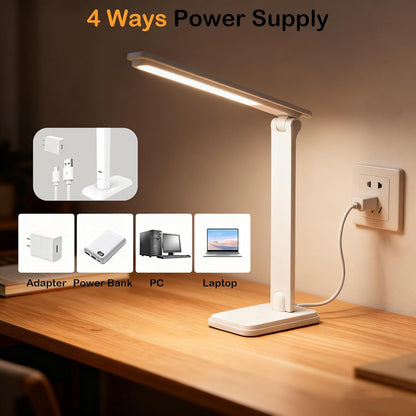 LED Desk Lamp Dimmable Table Lamp Reading Lamp with Changeable Clip & Base, 3 Brightness Dimmable Small Desk Lamp for Office Home, Desk Clip on Lamp for Bed Headboard, LED Desk Light Strip