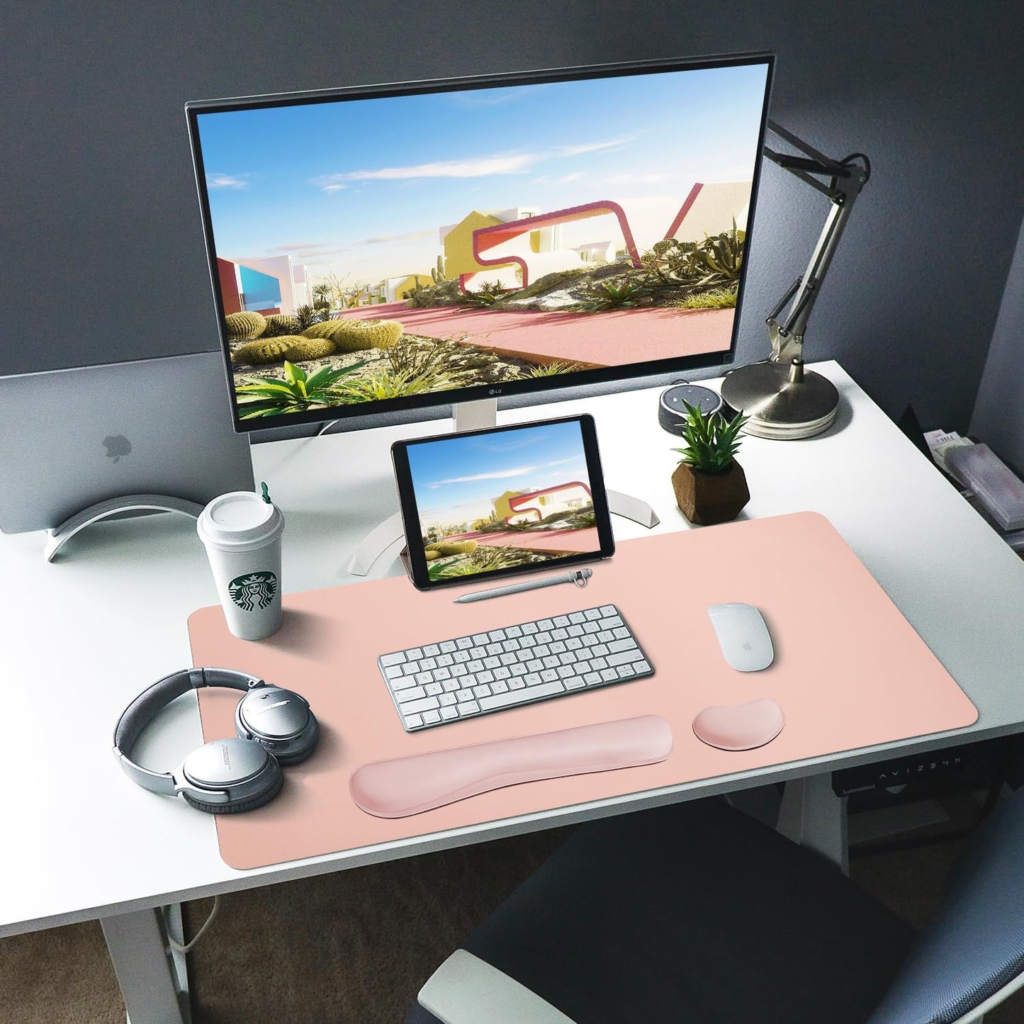 Bloss Leather Desk Pad and Keyboard Wrist Rest, Large Mouse Pad + Keyboard Pad+Mouse Wrist Support, Non-Slip Desk Mat Protector for Office, Home(31.5×15.7 Inches,Beige) - Colors A