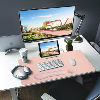 Bloss Leather Desk Pad and Keyboard Wrist Rest, Large Mouse Pad + Keyboard Pad+Mouse Wrist Support, Non-Slip Desk Mat Protector for Office, Home(31.5×15.7 Inches,Beige) - Colors A