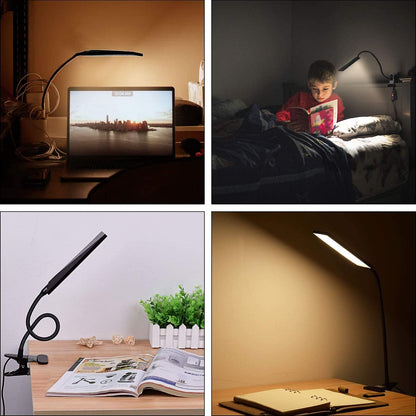 Vansuny Clip on Light LED Desk Lamp with Eye-Caring LED Light and Metal Clip, 6 Level Brightness 3 Color Modes, Power by USB Port 5W Adjustable Neck Reading Lamp for Home and Office (5W, Black)