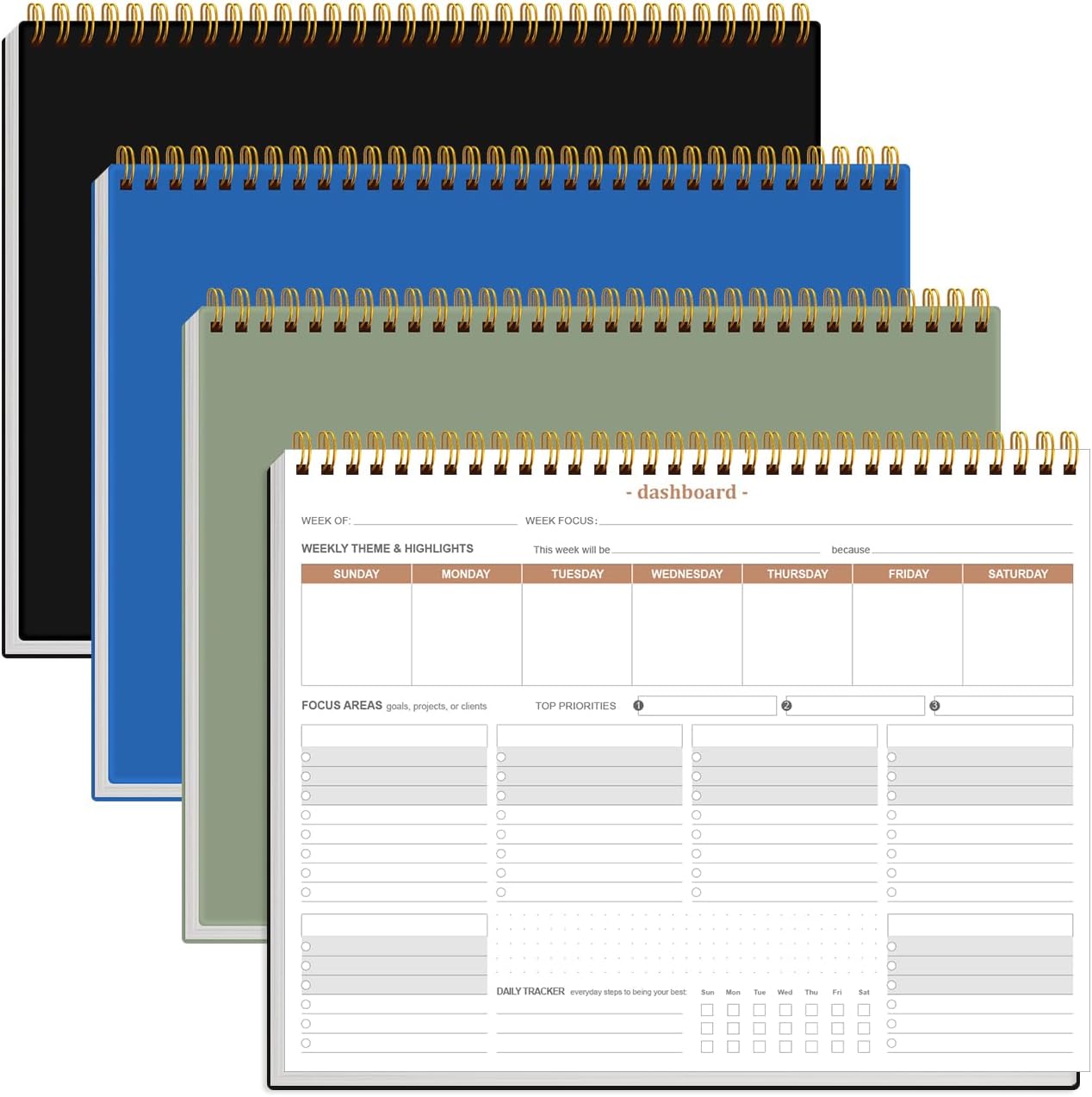 Weekly Productivity Planner - 8.5" x 11" Dashboard Desk Notepad Has 6 Focus Areas to List Tasks for Goals, Projects, Clients, Academic or Meal-Organize Your Daily Work Efficiently, 54 Weeks, Green