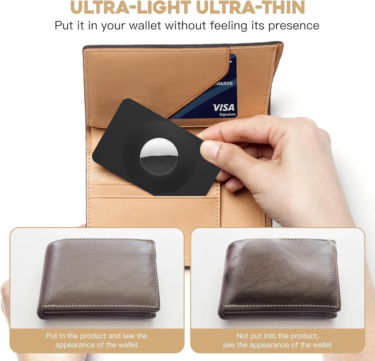 2 Pack Ultra Thin Wallet Holder Card Case for Apple AirTag, Lightweight GPS Tracker Cover for Wallet, Purse, Handbag, Keys, Clutch Bag