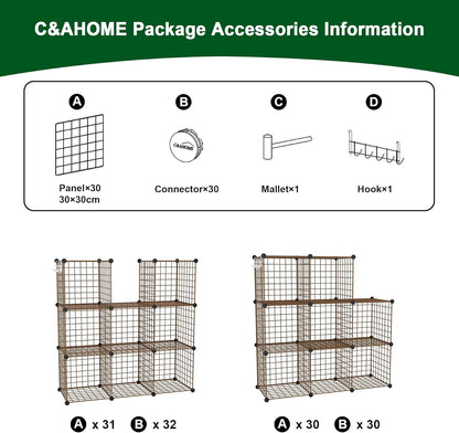 C&AHOME Wire Cube Storage, 6 - Cube Organizer Metal C Grids, Modular Shelves Units, Storage Bins Shelving, Closet Organizer, Ideal for Home, Office, Living Room, 36.6”L x 12.4”W x 36.6”H Black