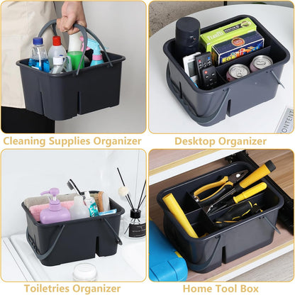 Ramddy 4 Compartment Plastic Caddy for Cleaning Supplies, Carry Caddy Organizer with Handle, Gray, 1 Pack