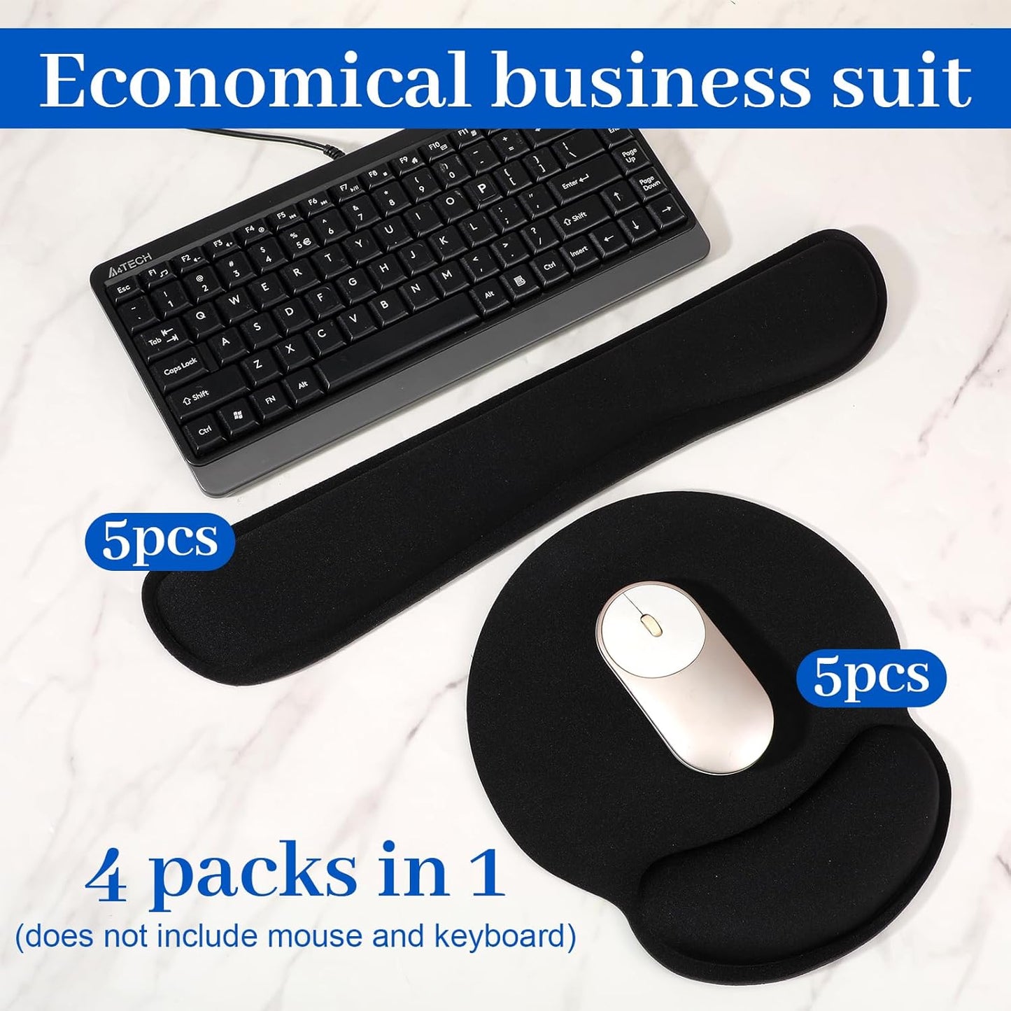 10 Pcs Ergonomic Keyboard Wrist Pad Set with Mouse Pad and Keyboard Wrist Rest, Memory Foam Comfort Support for Typing Gaming Office Laptop Computer (Black)