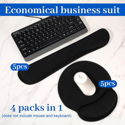 10 Pcs Ergonomic Keyboard Wrist Pad Set with Mouse Pad and Keyboard Wrist Rest, Memory Foam Comfort Support for Typing Gaming Office Laptop Computer (Black)