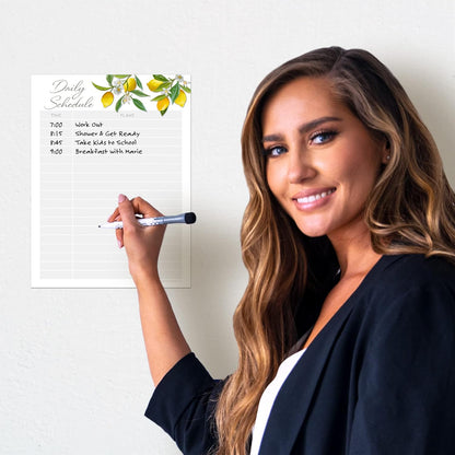 Dry Erase Daily Schedule Planner Sticker Decal by Glassboard Studio | Removable & Reusable | Magnetic Fine-Tip Marker Included (9 x 12 inches, White)