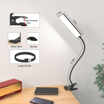 Vansuny Clip on Light LED Desk Lamp with Eye-Caring LED Light and Metal Clip, 6 Level Brightness 3 Color Modes, Power by USB Port 5W Adjustable Neck Reading Lamp for Home and Office (5W, Black)
