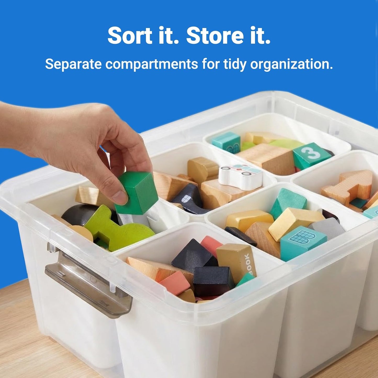 MACOPRO 17QT Craft Storage Box with 2 Removable Caddy Trays, Clear Stackable Plastic Organizer with Lid for Art Supplies, Beads, Sewing Tools, Pens & Kids Toys (White, 1Pack-2-in-1)