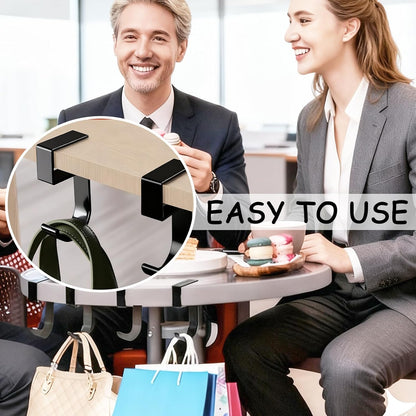 2PCS Heavy Duty Purse Hook for Table, Portable 5-Shaped Handbag Hanger for Desk, Non-Slip Alloy Bag Holder for Umbrellas, Backpacks, Office and Dining Use (Black)