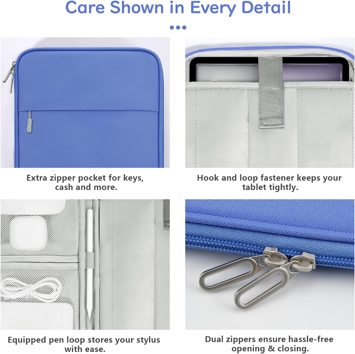 Dadanism 9-11 Inch Tablet Sleeve Padded Carrying Case for iPad (A16) 11th Gen 11", iPad 10th Gen 10.9", iPad Air M4/Pro M5 11", iPad Air 5/4, iPad 9/8/7th Gen, Galaxy Tab A11+ Plus 11", Blue
