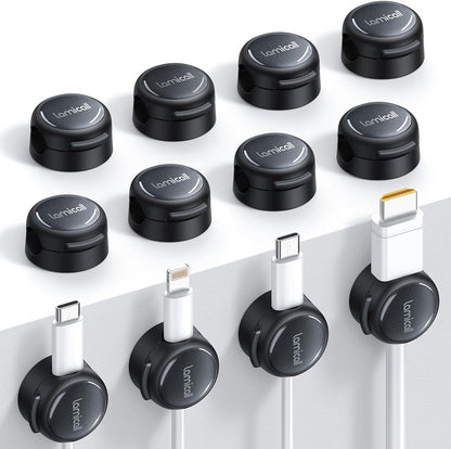 Lamicall 8 Pack Magnetic Cable Clips Cord Organizer - [Crystal-Clear & Silver Shine] Aesthetic Strong Adhesive Phone Charger Cable Management Clips for Nightstand, Home Office Desk Desktop Accessories