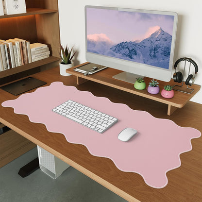 iCasso Pink Leather Desk Mat,Extra Large Scalloped Mouse Pad for Desktop,Waterproof PU Nail Table Mat,Cute Keyboard Mats for Women Girl,Non-Slip Desk Cover Mat for Office Home Dorm