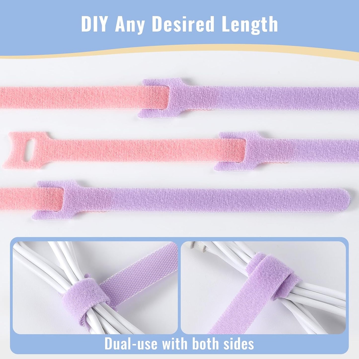 150PCS Cable Ties, 4+6+8+10 inch Multi-Colour Straps for Cable Management, Adjustable Fastening Cord Wraps, Multi-Purpose Reusable Hook and Loop for Home, Office and Garage