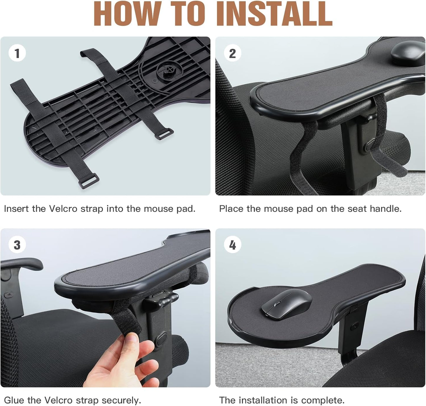 Ergonomic Adjustable Arm Rest Mouse pad for Chair, Mouse Extension Platform Tray with Mouse Baffle to Prevent Falling, Attaches to Chair, Black (Black（YYLL8326）)