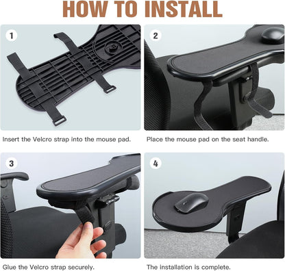 Ergonomic Adjustable Arm Rest Mouse pad for Chair, Mouse Extension Platform Tray with Mouse Baffle to Prevent Falling, Attaches to Chair, Black (Black（YYLL8326）)