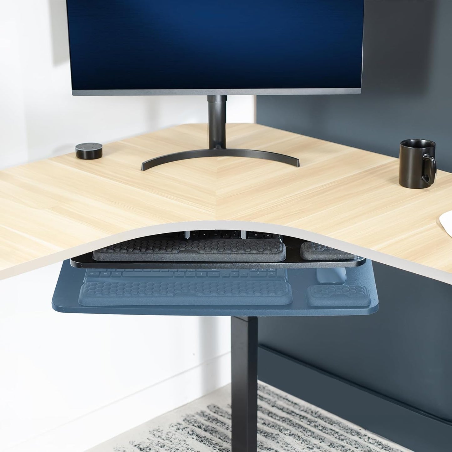 VIVO Premium Adjustable 27 x 11 inch Computer Keyboard and Mouse Platform Tray, Ergonomic Under Table Desk Mount Drawer with Padding, Black, MOUNT-KB27P-B