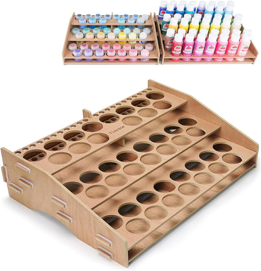 tinctor Wooden Paint Brush Holder for 44 Brushes - Desk Stand Paintbrush Organizer, Holding Rack for Pens, Paint Brushes, Colored Pencils, Markers