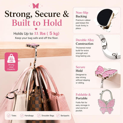 Portable Purse Hook for Table Foldable Handbag Hanger Folding Bag Holder Black