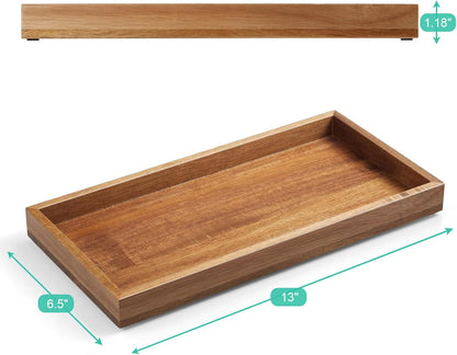 ALELION 8" Acacia Wood Bathroom Vanity Tray for Counter - Dresser Top Tray for Perfume Jewelry Candle Key Catchall - Small Kitchen Countertop Organizer for Soap Dispenser and Sponge Holder