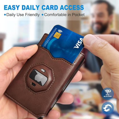 Airtag Wallet for Men,with Cash Pocket 2 ID Window 10+ Cards,Metal Case Smart Slim Pop Up Credit Card Holder Flip with Magnetic Closure RFID Blocking Trifold Leather wallet with Gift Box