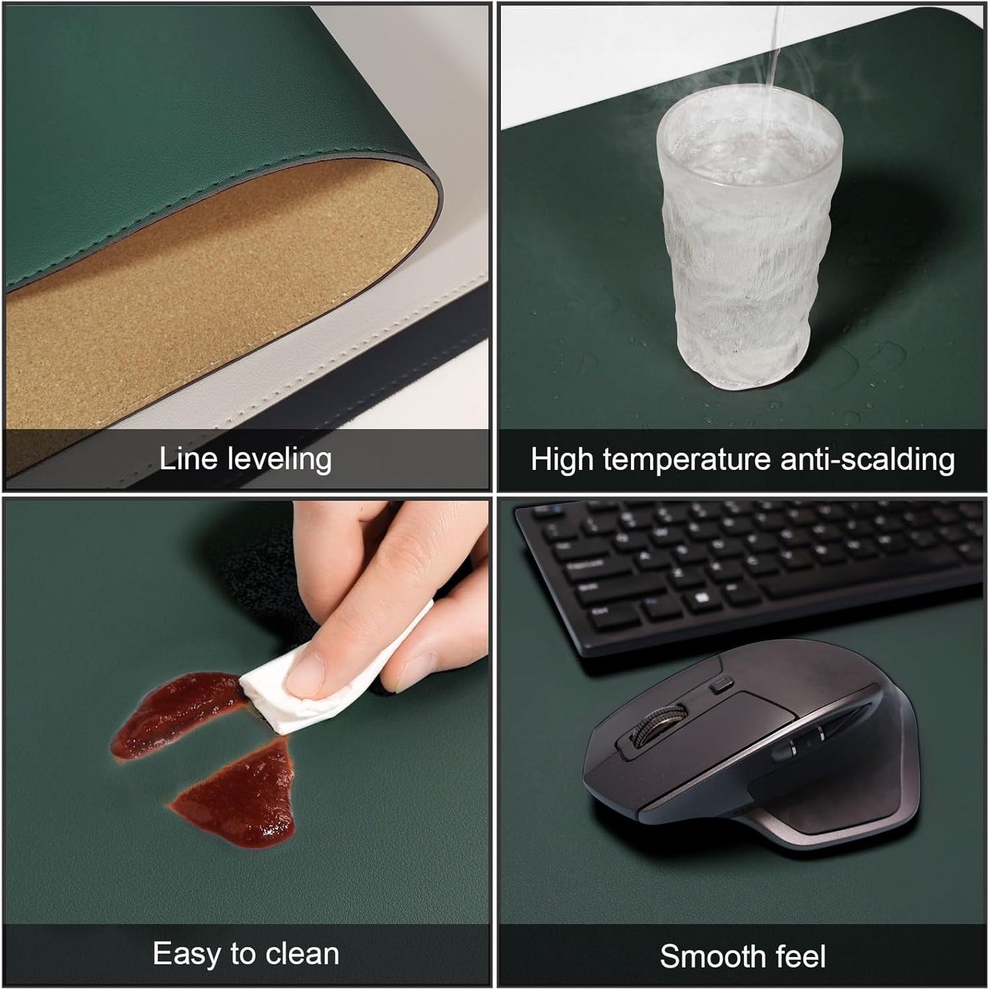 DAWNTREES Dual Sided Desk Mat,Leather Desk Pad,Brown 40"x16",Cork Desk Mat Protector,with PU Leather Valet Tray Organizer,Large Mouse Pad,Desk Writing Pad for Office and Home