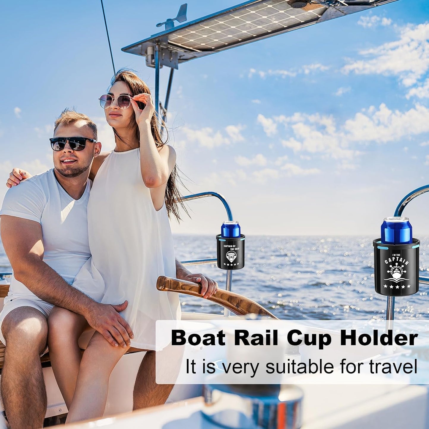 Teenyyou Marine Boat Rail Cup Holder No Drilling Drink Holder Clamp on Kayak Cup Holders Boat Accessories Gifts Install on Pole Grip Rail Grab Bar for Men