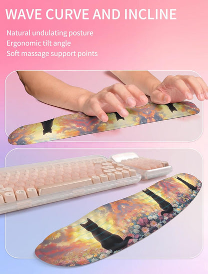 Hokafenle 2in1 Combination, Wave Keyboard Wrist Rest and Ergonomic Curvature Mouse Pad Wrist Support for Relieve Wrist Pain, Filled with Soft Cushion Memory Foam, Black